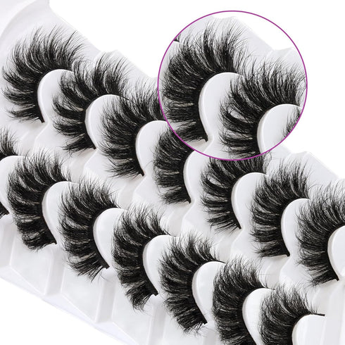 Losha False Lashes - Super Fluffy Faux Mink Eyelashes, Dramatic Long and Full Fake Eyelashes, 7 Pairs Pack