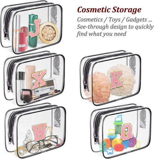 Clear Portable Travel Toiletry Bag, Chenille Letter Cosmetic Bag with Zipper, Waterproof Organizer (Black, B)