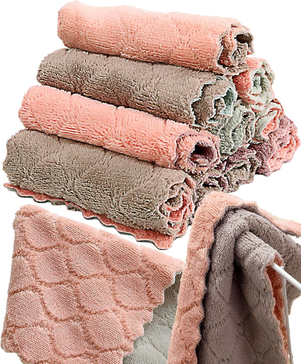 SAOYOAS 12 Pack Kitchen Towels Quick Dry Washcloths, Coral Velvet Dishtowels Multipurpose Reusable