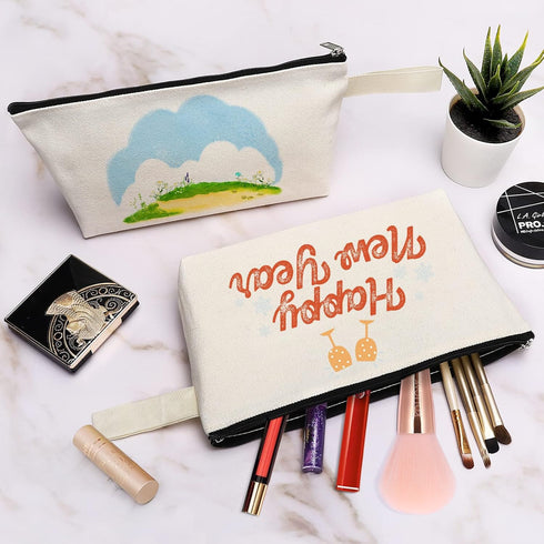 10 Pieces Cotton Canvas Makeup Bag - Multi-Purpose Cosmetic Bag with Zipper, Travel Toiletry Pouch (S, Black)