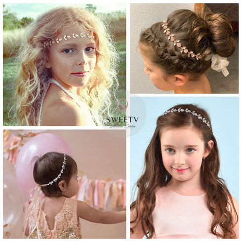 SWEETV Silver Flower Girl Headpiece for Wedding, Crystal Baby Girl Headband Flower Crown for Birthday