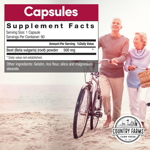 COUNTRY FARMS Bountiful Beets Capsules, Natural Nitric Oxide Booster, 90 Count, Wholefood Beet Extract