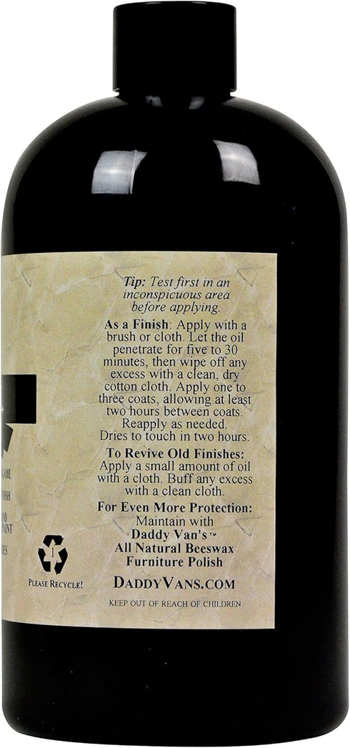 Daddy Van's All Natural Hemp Oil Wood Finish and Restorer | Food Safe | Chemical Free | Zero VOC | Butcher Block (16 oz.)