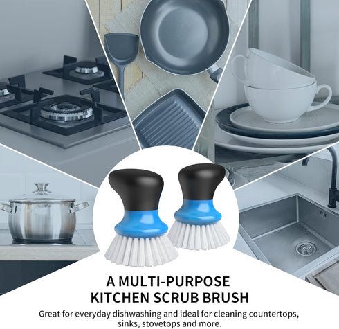 Pack 2 MR.SIGA Dish Scrub Brush, Palm Brush Dish Scrubber with Ergonomic Grip, Kitchen Brushes for Dishes, Blue