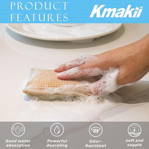 KMAKII Bamboo Kitchen Sponges, Super Absorbent Cleaning Sponges, Pack of 12