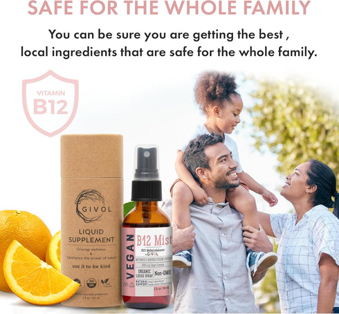 Organic Vegan Vitamin B12 Supplement Liquid Mist, 5,000mcg Methylcobalamin, Non-GMO, 240 Days Supply