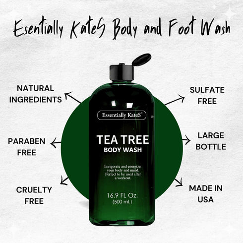 Tea Tree Body Wash, 16.9 fl oz, 100% Natural, Fights Body Odor & Irritation
