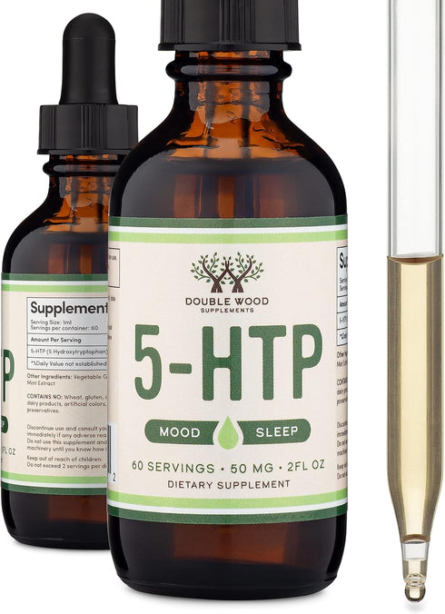 Double Wood 5HTP Liquid Drops (60 Servings of 50mg 99%+ 5-HTP) - Serotonin Supplement for Mood, Sleep, Relaxation