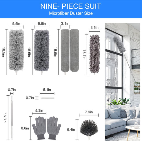 Duster with Extension Pole for Cleaning Ceiling Fans, High Ceilings, and Low Places, Gray