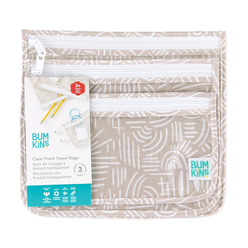 Bumkins Travel Bag, Clear-Sided Toiletry Pouch, TSA Approved, Quart Size, Set of 3 Sizes, Desert Boho