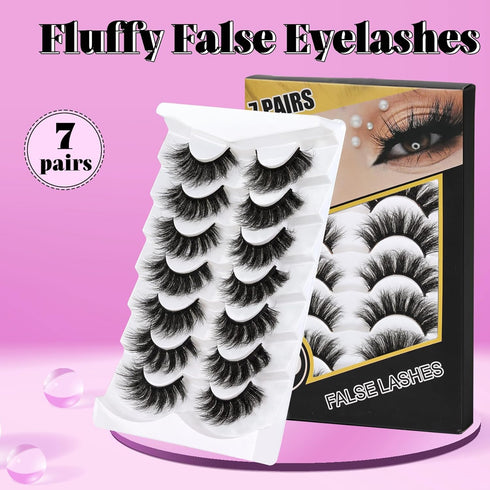 Losha False Lashes - Super Fluffy Faux Mink Eyelashes, Dramatic Long and Full Fake Eyelashes, 7 Pairs Pack
