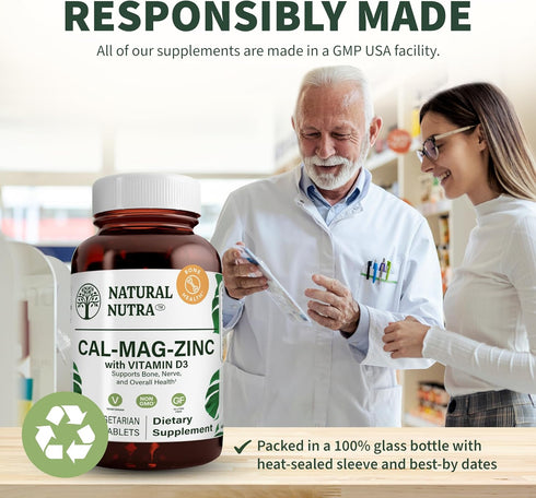 Natural Nutra Calcium Magnesium Zinc Supplement with Vitamin D3 for Bone Strength, 100 Count (Pack of 3), Gluten-Free