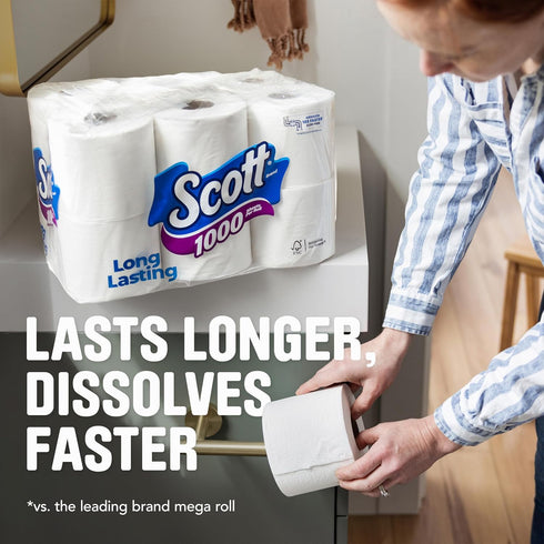 Scott 1000 Toilet Paper, 8 Rolls, 1-Ply Toilet Tissue, Septic-Safe