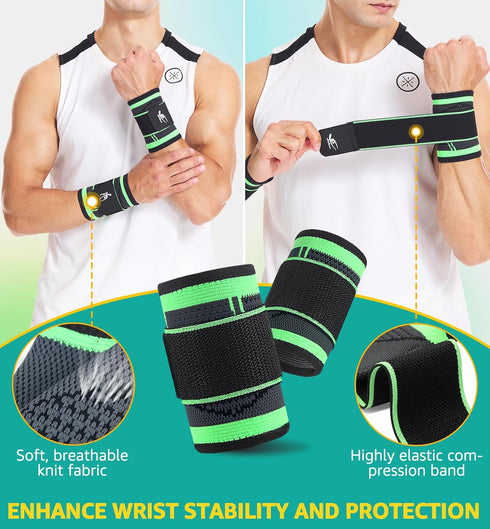 HiRui Wrist Brace Compression Strap, Adjustable Wrist Support for Fitness, Weightlifting, Sprains, Pain Relief (2 PACK,
