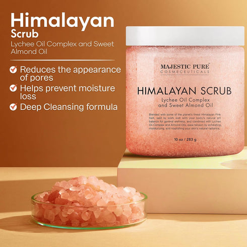 MAJESTIC PURE Himalayan Salt Body Scrub with Lychee Oil - Exfoliating & Moisturizing Skin, 10 oz
