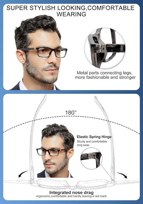 OCCI CHIARI Men Reading Glasses, 2.5 Magnifier Readers, Multiple Magnification Options from 1.0 to 6.0