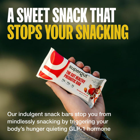 Supergut Prebiotic Bars, Meal Replacement, Boost GLP-1, High Fiber and Protein, No Added Sugar, Keto Food, 12 Count