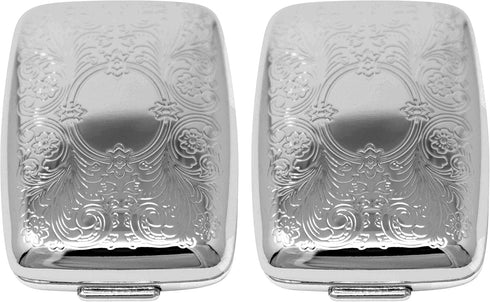 Set of 2 Etched Rectangular Pocket Purse Pill Box & Organizer with Dual Compartments (Victorian)