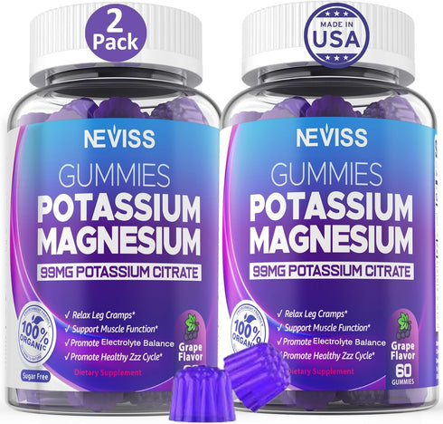 Potassium Magnesium Gummies - Potassium Supplement w/Ashwagandha 200mg, High Absorption Magnesium Glycinate, B6, B12,