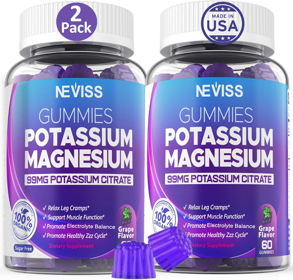 Potassium Magnesium Gummies - Potassium Supplement w/Ashwagandha 200mg, High Absorption Magnesium Glycinate, B6, B12,