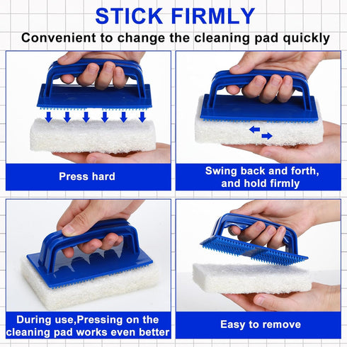 18 Pcs Handled Bath Scrubber Set, 15 Bathroom Scouring Pads, 3 Bathtub Scrubbers with Handle for Cleaning
