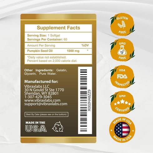 Pumpkin Seed Oil - 100% Cold Pressed Pure 1000mg Extraction for Hair Growth and Skin Health