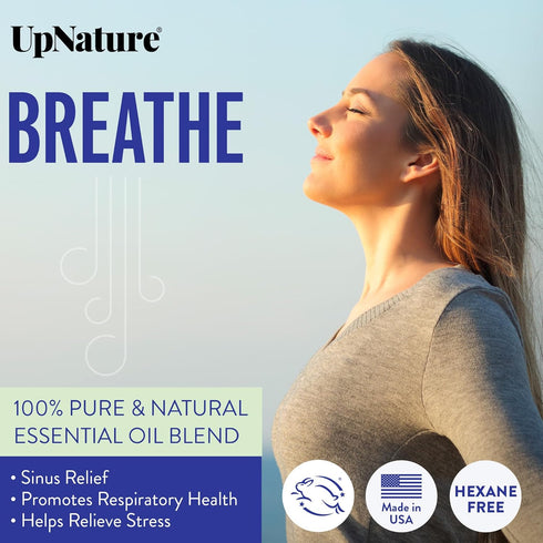 UpNature Breathe Essential Oil Blend - Essential Oils for Diffusers for Home and Humidifiers - Aromatherapy Oils for Breathing Comfort, 2oz