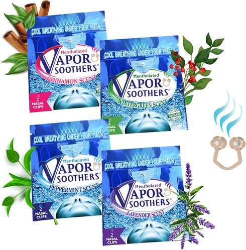 Nasal Dilator Clips, 4-Scent Variety Pack (Peppermint, Wintergreen, Cinnamon, Lavender), 8 Count for Instant Relief