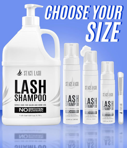 STACY LASH Eyelash Extension Shampoo + Brush, 1.69 fl.oz, Eyelid Foaming Cleanser for Extensions & Natural Lashes
