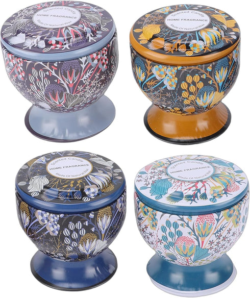 Set, 4Pack Set) VINGVO Scented Candles Gift Dry Flower Candles in Decorative Tin Cans, Long Burning Aromatherapy