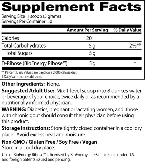 Doctor's Best D-Ribose with Bioenergy Ribose, Non-GMO, Vegan, Gluten Free, Energy Enhancement, 250g, 8.8 Ounce (Pack of