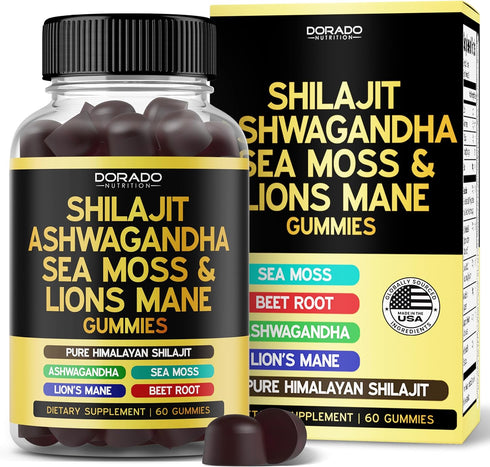 Shilajit Gummies with Sea Moss, Ashwagandha & Lions Mane - (Shilajit Supplement
