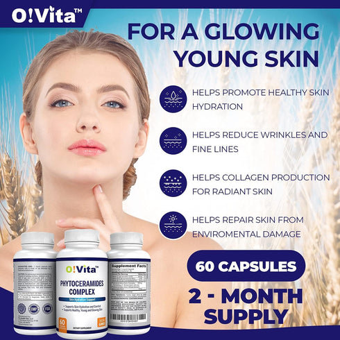 Phytoceramides Complex, Skin repair and Rejuvenation, Anti-aging Support, Plant-derived Ceramides, with Vitamins C, B-6, and B-12, 2-month Supply (60 Non-GMO Liquid Capsules)