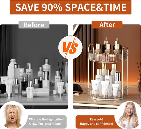 YCIA&DONE 360 Rotating Makeup Organizer - High Capacity 2 Tiers Cosmetic Skincare Perfume Organizer (Clear White)