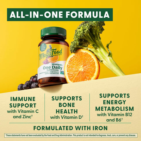 MegaFood Women's One Daily Multivitamin - 60 Tabs with Iron, B Complex, Vitamin C, D, Biotin