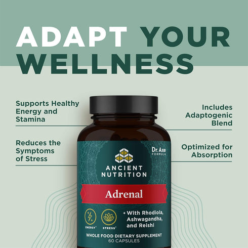 Ancient Nutrition Adrenal Support with Ashwagandha Supplement, Helps Reduce Stress & Fatigue, Gluten Free, 1300mg, 60