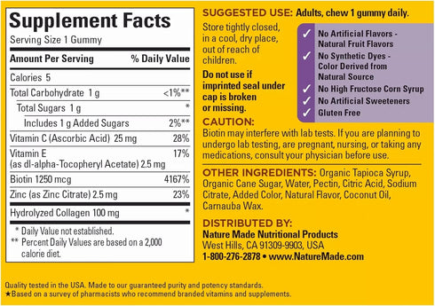 Nature Made Collagen Gummies with Vitamin C, Zinc and Biotin, 60 Gummies for Healthy Skin Support