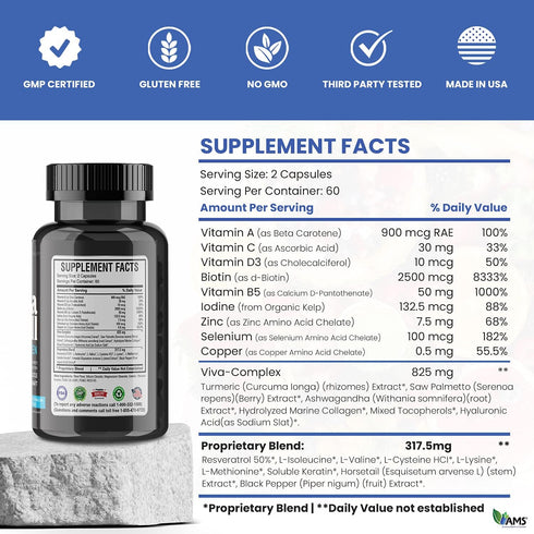 America Medic & Science VivaPill for Men - Vitamins for Hair, Skin, and Nails with Biotin, Collagen, and Keratin (120