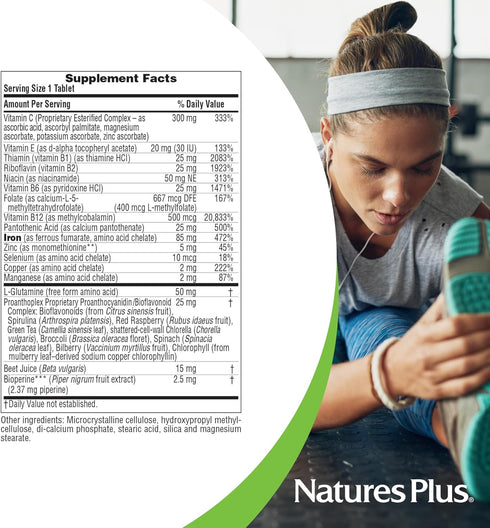 NaturesPlus Hema-Plex Iron - 30 Slow-Release Tablets - 85 mg Chelated Iron with Vitamin C & Bioflavonoids, Non-GMO