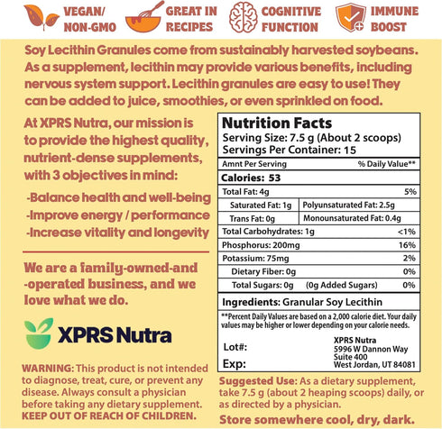 XPRS Nutra Soy Lecithin Granules - Non-GMO Food Grade Fat Emulsifier for Baking, 4 Ounce