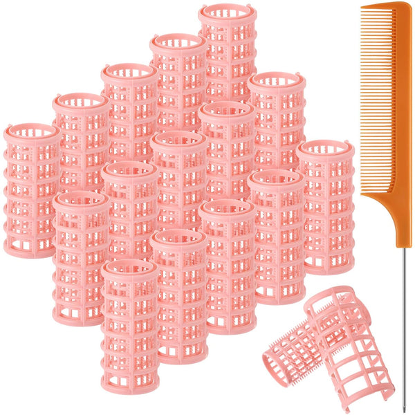 Syhood 16 Pieces Hair Roller Curlers, 1.18 Inch Plastic Hair Rollers with Steel Pintail Comb for Hairdressing