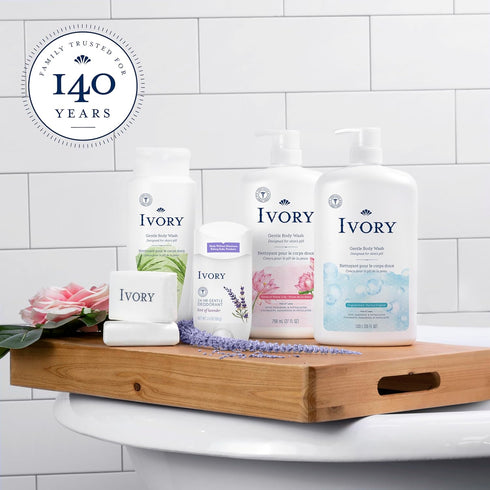 Ivory Gentle Bath Bar Soap, 4 oz (4 Count), 99.44% Pure Formula, Family-Friendly, Plant-Based Cleansers