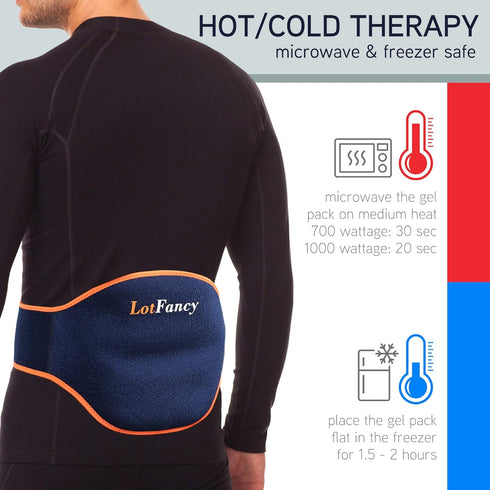 LotFancy Gel Ice Pack for Back Injuries, 2pcs Hot Cold Packs with Wrap for Lower Back, Belly, Waist, Hip Pain Relief