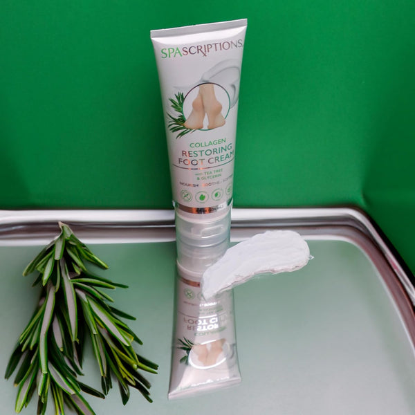 SpaScriptions Collagen Restoring Foot Cream, Relief for Dry Cracked Feet, Moisturizes with Tea Tree, 8 oz Tube
