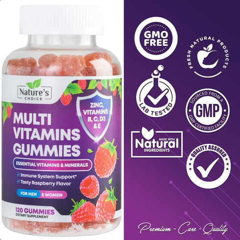 Multivitamin Gummies - Nature's Daily Gummy Multivitamins for Adults with Vitamins A, C, E, B6, B12 - 120 Gummies