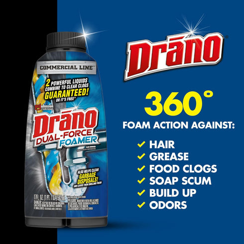 Drano Dual-Force Foamer Drain Clog Remover and Cleaner, 17 oz for Shower or Sink Drains