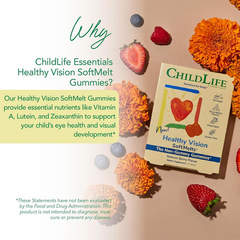 CHILDLIFE ESSENTIALS Healthy Vision SoftMelts, Eye Vitamins for Kids, Lutein Gummies, Great Taste - Natural Berry, 27