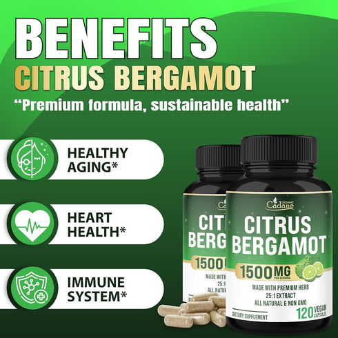 Immune 120 40-Day Cadane Citrus Bergamot Supplement | Heart & System | Vegan, Non-GMO Capsules Supply