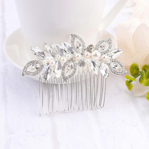 Kercisbeauty Silver Side Combs - Bridal Hair Combs with Crystal Decorative Headpiece for Women Girls Evening Party