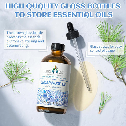 EVOKE OCCU Cedarwood Essential Oil 4 Oz, Pure Oil for Home Diffuser, Skin Massage, Candle, Soap Making